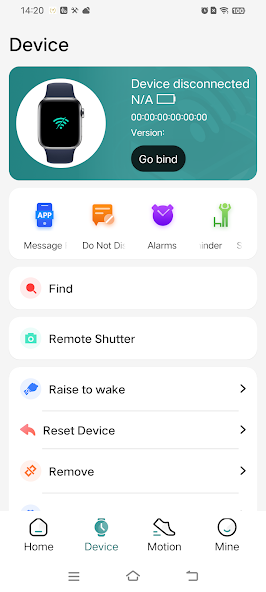 ZTFit app device settings screen